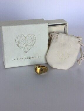 Caitlyn Minimalist Gold Tone Heart Signet Ring Size 6.25 Stainless Steel